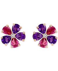 Effy Collection Multi Gemstone (1-1/2 ct. t.w.) & Diamond Accent Floral Stud Earrings in 14k Rose Gold