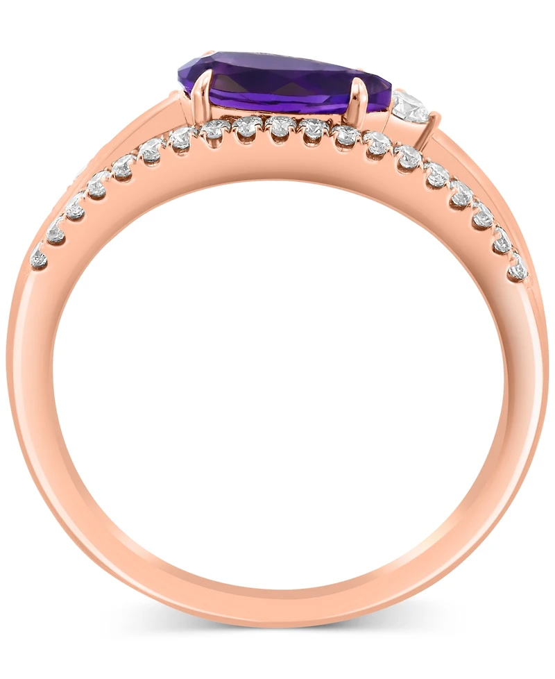 Effy Collection Diamond (1/4 ct. t.w.) & Amethyst (1/2 ct. t.w.) Multi Row Ring in 14k Rose Gold