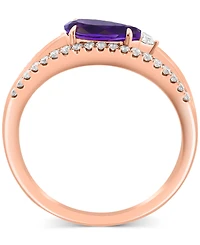 Effy Collection Diamond (1/4 ct. t.w.) & Amethyst (1/2 ct. t.w.) Multi Row Ring in 14k Rose Gold