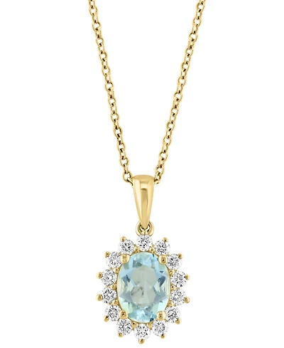 Effy Aquamarine (1 ct. t.w.) & Diamond (1/3 ct. t.w.) Oval Halo 18" Pendant Necklace in 14k Gold