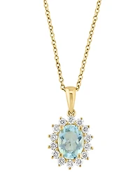 Effy Aquamarine (1 ct. t.w.) & Diamond (1/3 ct. t.w.) Oval Halo 18" Pendant Necklace in 14k Gold