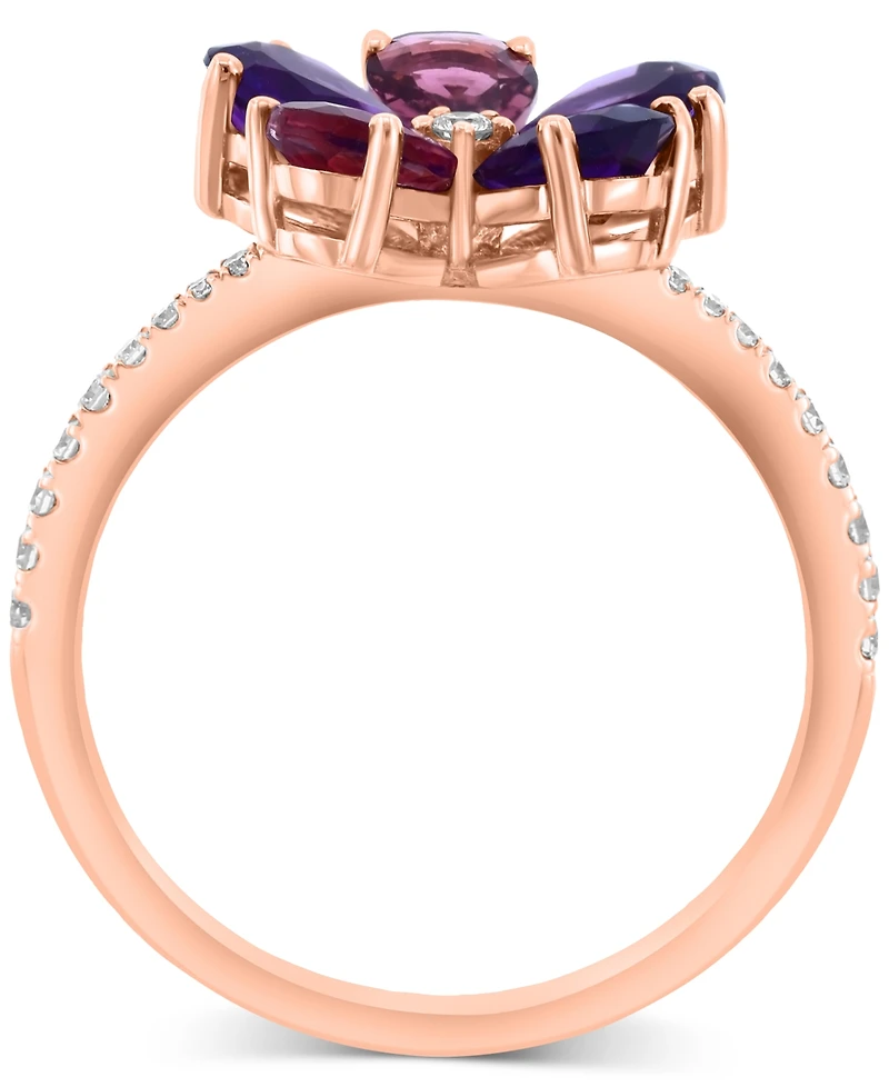 Effy Collection Diamond (1/6 ct. t.w.) & Multi Gemstone (1-5/8 ct. t.w.) Floral Ring in 14k Rose Gold