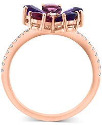 Effy Collection Diamond (1/6 ct. t.w.) & Multi Gemstone (1-5/8 ct. t.w.) Floral Ring in 14k Rose Gold