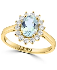 Effy Collection Diamond (3/8 ct. t.w.) & Aquamarine (1 ct. t.w.) Ring in 14k Gold