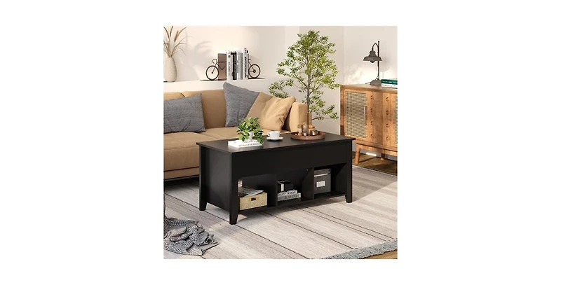 Wooden Lift-Top Coffee Table – Modern Storage Table with Rising Work Surface and Open Lower Shelf