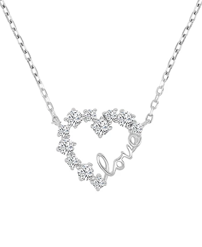 Cubic Zirconia Love Script Heart Pendant Necklace in Sterling Silver 18"
