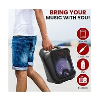 Pyle Portable Pa Speaker System with Led Lights, Wireless Microphone, Bluetooth, Fm Radio & Rechargeable Battery