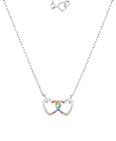 Multicolor Cubic Zirconia Interlocking Hearts Pendant Necklace Sterling Silver 18"