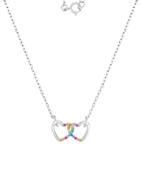 Multicolor Cubic Zirconia Interlocking Hearts Pendant Necklace Sterling Silver 18"
