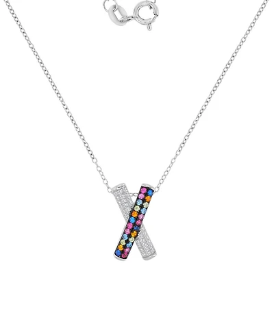 Macy's White and Multi-Color Cubic Zirconia Crisscross Pendant Necklace in Sterling Silver