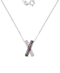 Macy's White and Multi-Color Cubic Zirconia Crisscross Pendant Necklace in Sterling Silver