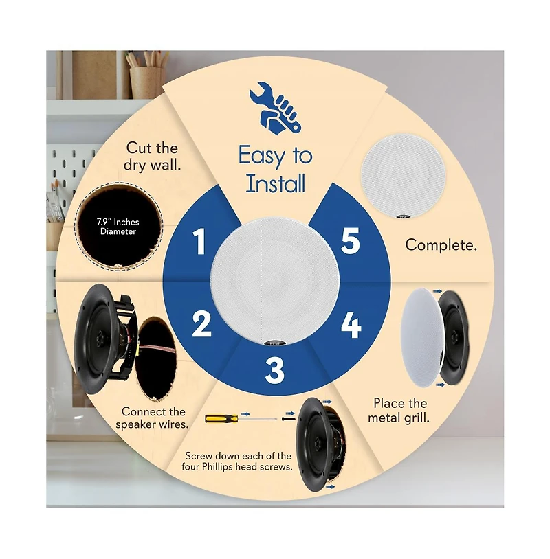 Pyle 6.5" Bluetooth In-Wall/In-Ceiling Speaker Kit - 2-Way Flush Mount, Wireless Music Streaming, 300W Max Power Output