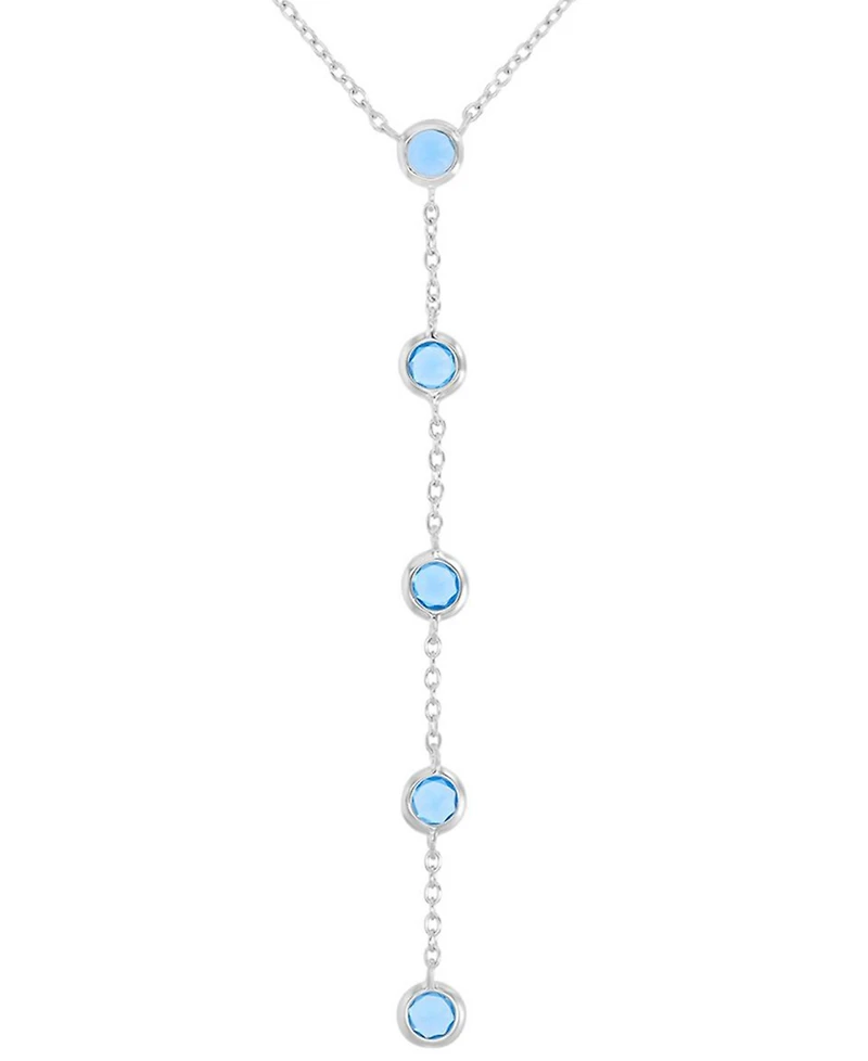 Blue Cubic Zirconia Bezel Lariat 18" Lariat Necklace in Sterling Silver