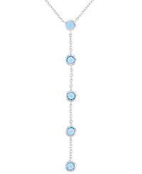 Blue Cubic Zirconia Bezel Lariat 18" Lariat Necklace in Sterling Silver