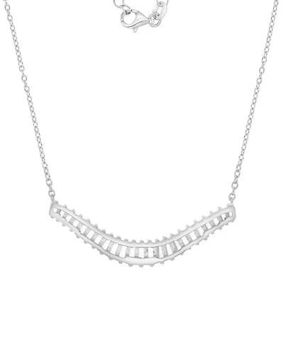 Cubic Zirconia Baguette Graduated 18" Pendant Necklace in Sterling Silver