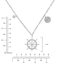 Cubic Zirconia Ship Wheel 18" Pendant Necklace in Sterling Silver