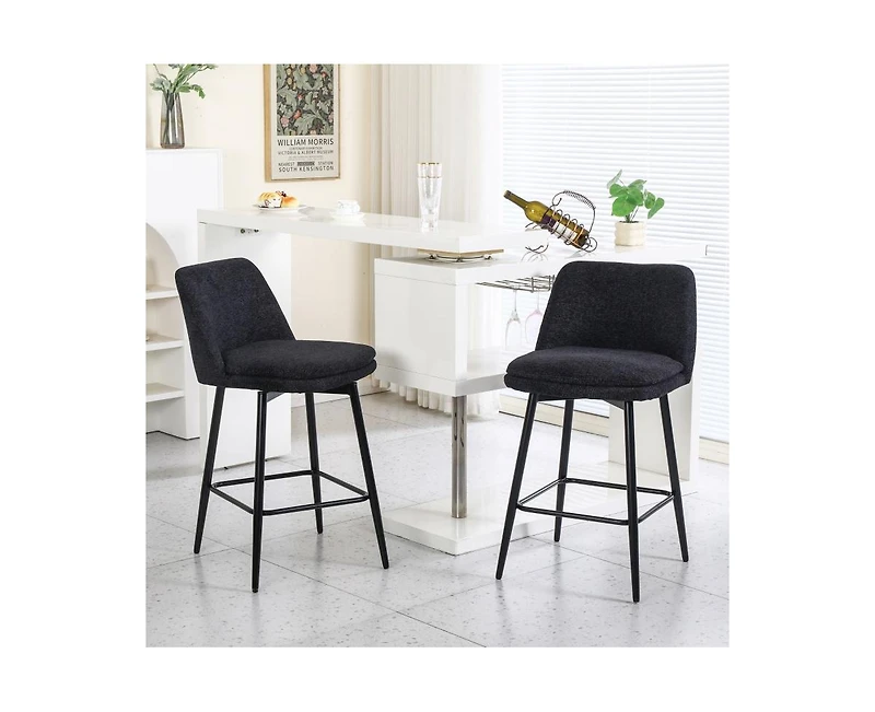 Set of 2 Counter Height Bar Stools, 360° Swivel Upholstered Barstools with Metal Legs-The Pop Home