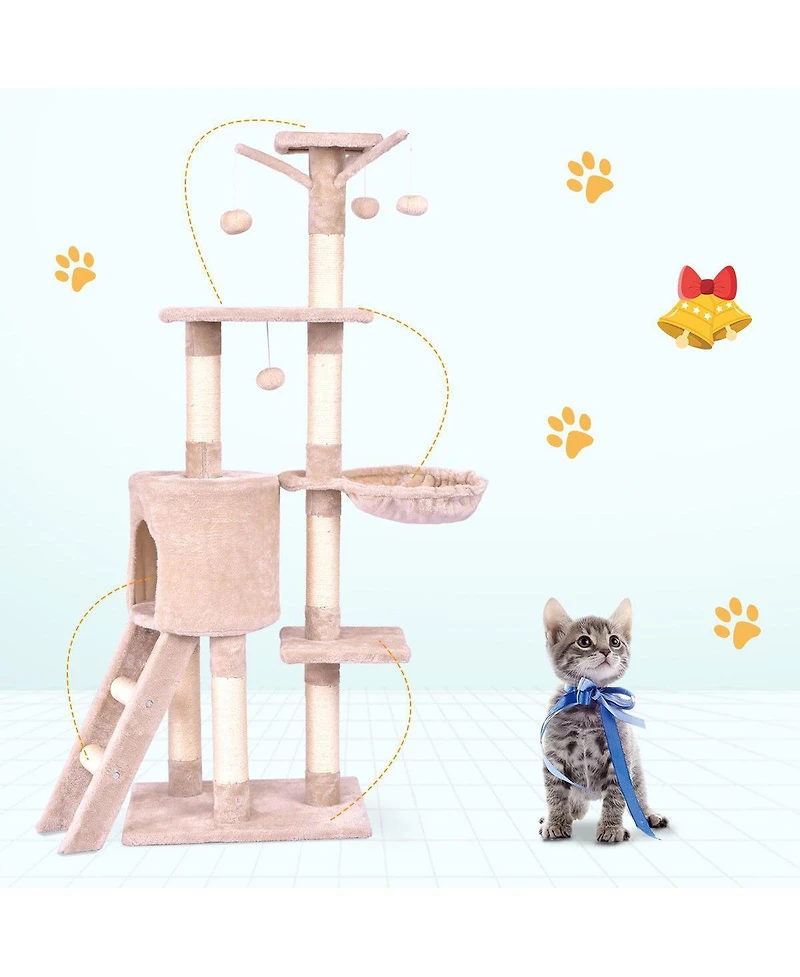 Gymax 56'' Cat Tree Kitten Pet Play House Furniture Condo Scratching Posts Ladder