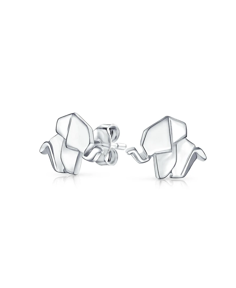 Bling Jewelry 3D Geometric Origami Elephant Stud Earrings in Sterling Silver
