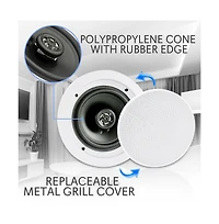 Pyle 6.5” Bluetooth Ceiling / Wall Speakers - 2-Way Flush Mount, Built-in Bluetooth, 200W Max Power
