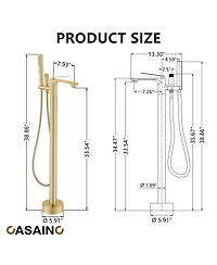 Casainc Freestanding Single Handle Floor Mounted Roman Tub Faucet Bathtub Filler with Hand Shower