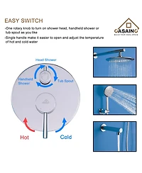 Casainc 3-Function Rainfall Complete Shower System with 5-Setting Handheld and Bath Spout