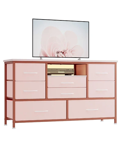 gaomon 8-Drawer Storage Cabinet Tv Cabinet for 55-Inch Tv Entertainment Center with Adjustable Led Lights Spacious Storage Cabinet with Electrical Out