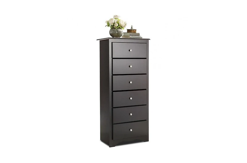 6-Drawer Tall Wooden Dresser Chest – Vertical Storage Cabinet for Bedroom, Closet, or Entryway Organization