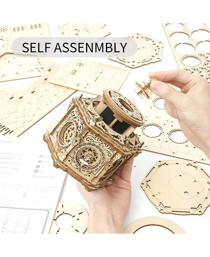 Robotime 3D Wooden Puzzles Delicate Box, Diy Model Kits, Romantic Gift Toy, Beige, 5.3"5.3"5.5