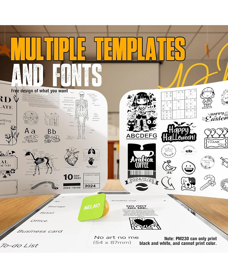 Sticker Printer, PM230 Mini Thermal Printer Bluetooth Portabel Sticker Maker with 3 Rolls of Paper, Print Pods Mini Printer with Multiple Templates fo