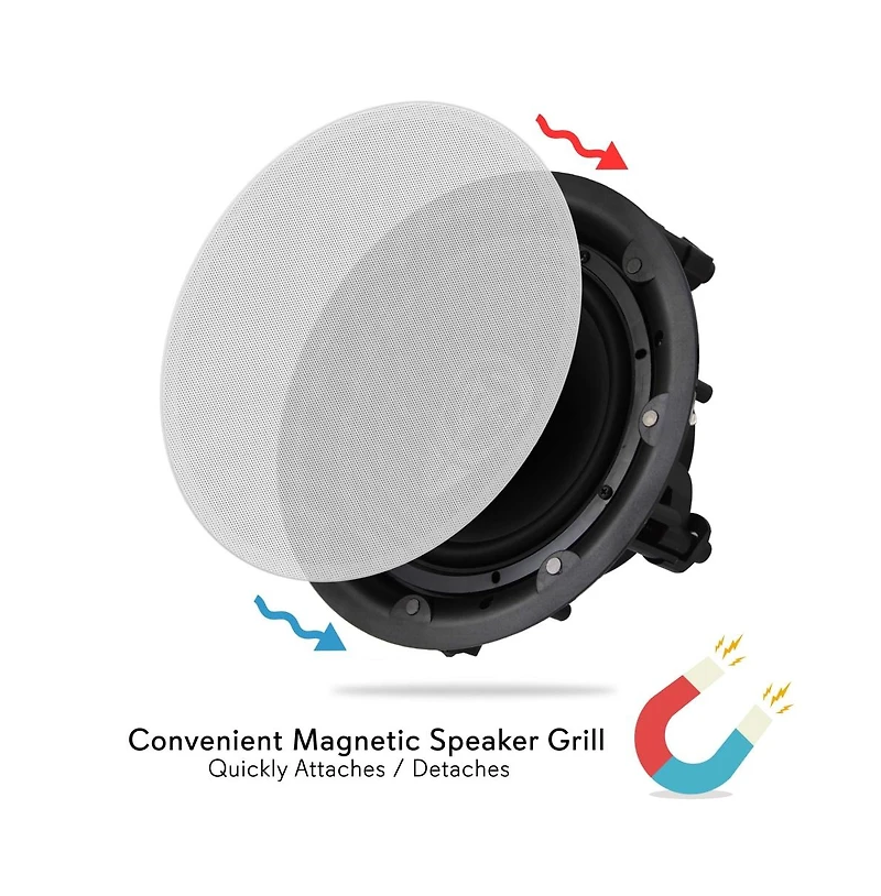 Pyle 8" In-Wall/In-Ceiling 2-Way Full Range Stereo Speakers with Magnetic Grill (600W Max)