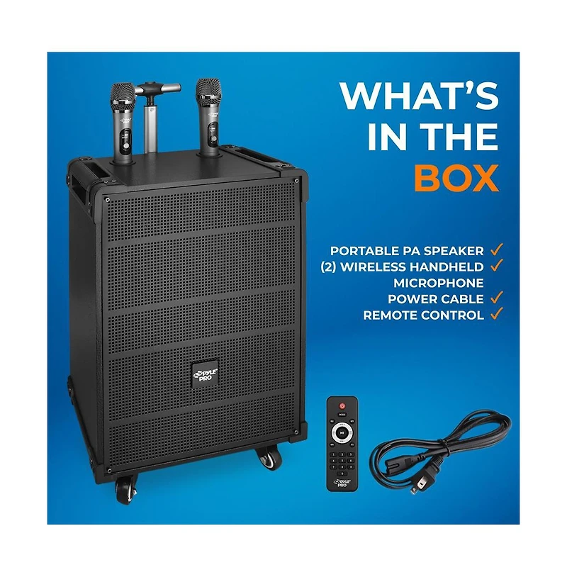 Pyle 12" Portable Wireless Bt Streaming Pa Speaker System - Built-in Rechargeable Battery, Wireless Microphone, Usb/Micro Sd/Fm, 800W