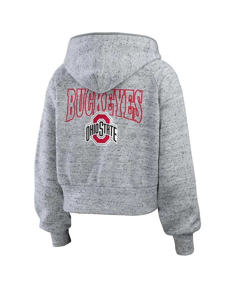 Wear by Erin Andrews Women's Heather Gray Ohio State Buckeyes Wear Speckle Double-Hit Raglan Full-Zip Hoodie