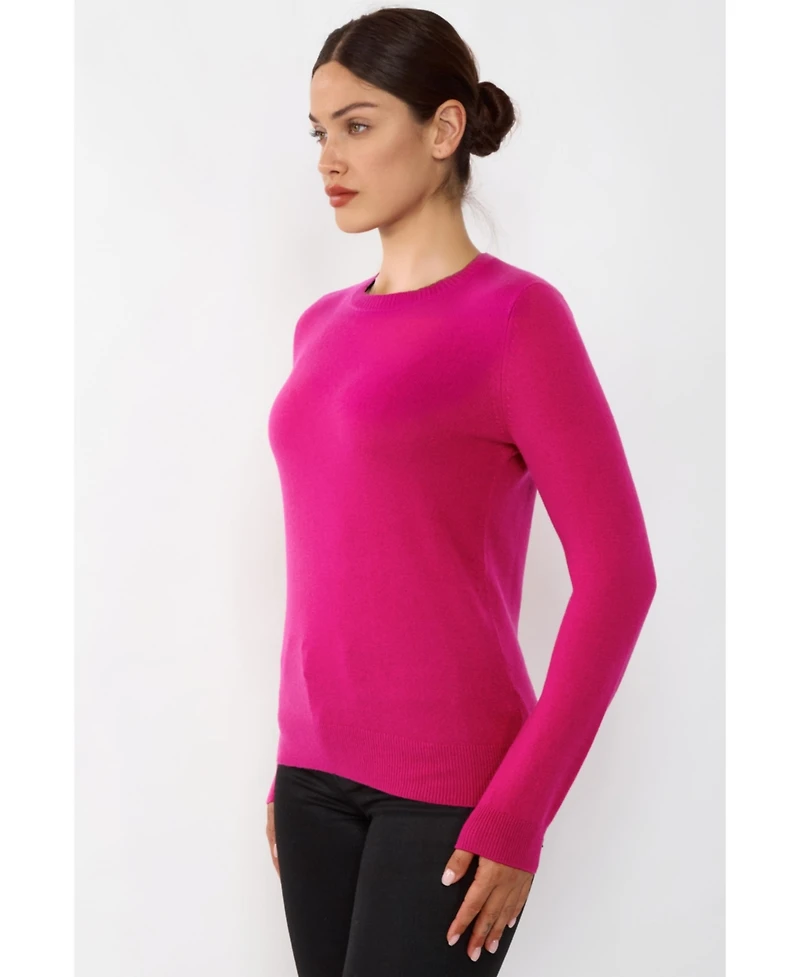Jennie Liu Women's 100% Pure Cashmere Long Sleeve Crew Neck Pullover Sweater