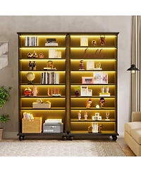 Tribesigns 2 Set 9-Tier Tall Bookcase with Led Lighting, 69" Modern Freestanding Bookshelf Solid Wood Legs, Wooden Open Display Shelf Organizer f