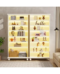 Tribesigns 2 Set 9-Tier Tall Bookcase with Led Lighting, 69" Modern Freestanding Bookshelf Solid Wood Legs, Wooden Open Display Shelf Organizer f