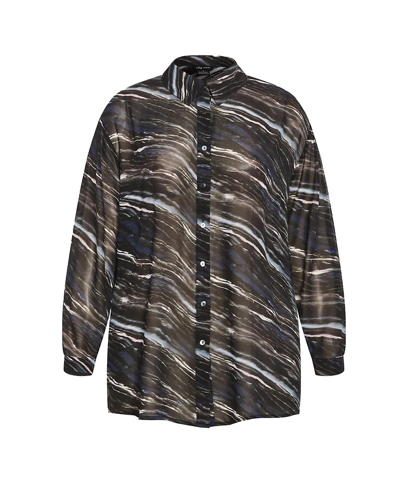 City Chic Plus Sheer Lover Print Shirt