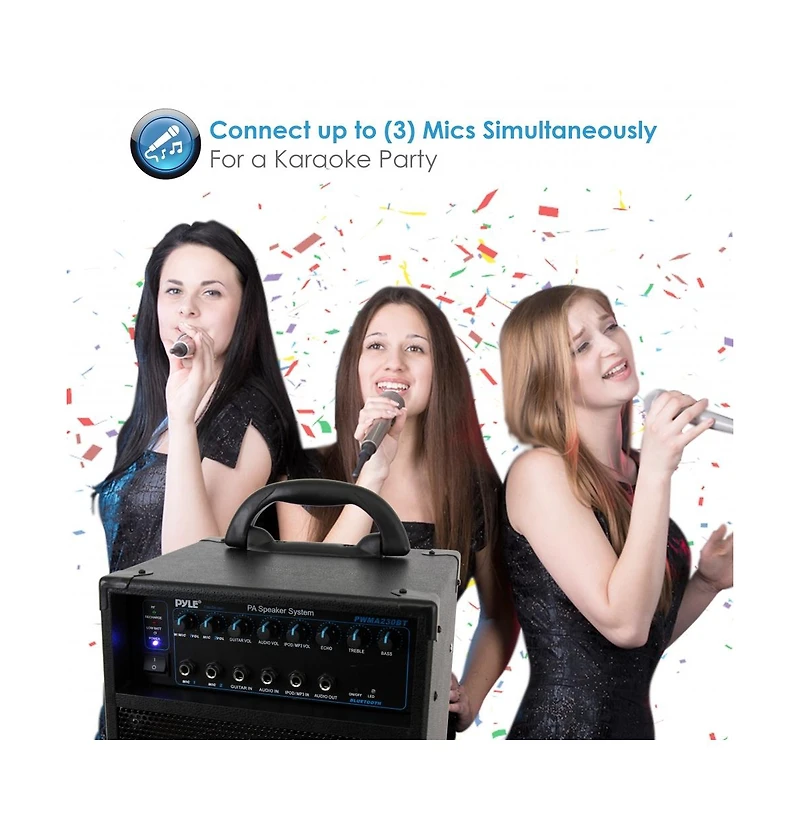 Pyle Wireless Portable Bluetooth Pa Speaker System with Rechargeable Battery, 400W, Led Lights, and 1/4" Mic Inputs