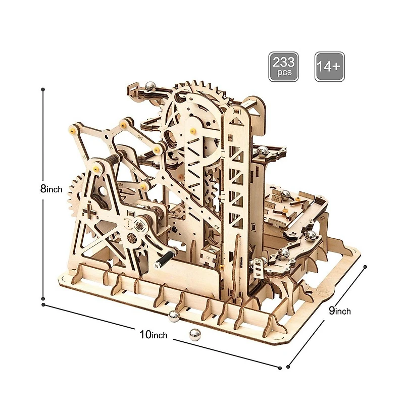 Robotime Marble Run Kit 3D Wooden Jigsaw Puzzles Model to Build for Adults Birthday Gift, Beige, 10"9"8"