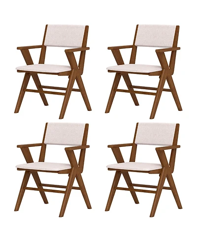 Gymax Wooden Dining Chair Set of 4 w/ Rubber Wood Frame Padded Seat & Back Armrests