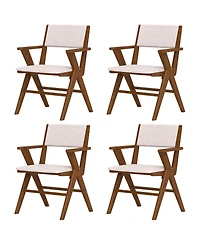 Gymax Wooden Dining Chair Set of 4 w/ Rubber Wood Frame Padded Seat & Back Armrests