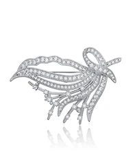 White Gold Plated with Clear Cubic Zirconia Flowing Petals Floral Brooch