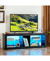 Gymax Tv Stand w/ Led Light for TVs up to 65 inch w/ Adjustable Tempered Glass Shelves