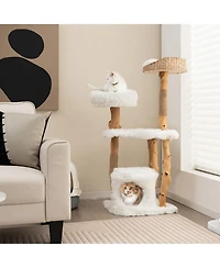 Gymax 49'' Tall Wooden Cat Tree Solid Wood Cat Tower with Jute Scratching Posts