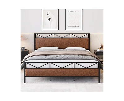 gaomon King Bed Frame, Metal Platform Bed Frame with Rustic Vintage Soft-breaded Headboard and Footboard, Noise Free, No Box Spring Needed, Easy Assem
