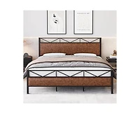 gaomon King Bed Frame, Metal Platform Bed Frame with Rustic Vintage Soft-breaded Headboard and Footboard, Noise Free, No Box Spring Needed, Easy Assem