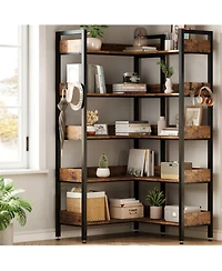 gaomon Corner Bookshelf, 5 Tier Convertible Corner Book Shelf, Modern Industrial Bookcase, L Shaped Storage Display Shelf for Home Office, Living Room