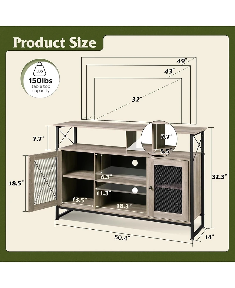 Wlive TV Stand 55 inch TvTall Entertainment Center with Storage Farmhouse Industrial Console for Bedroom Living Room