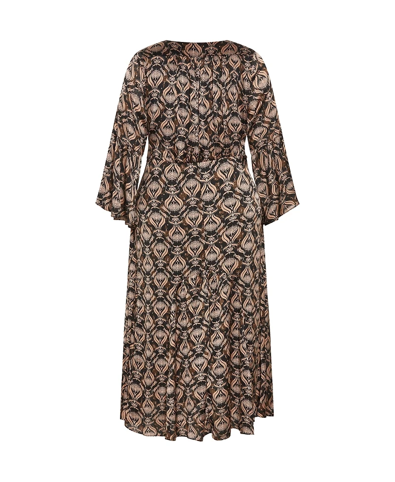City Chic Plus Tie Front Fan Maxi Dress
