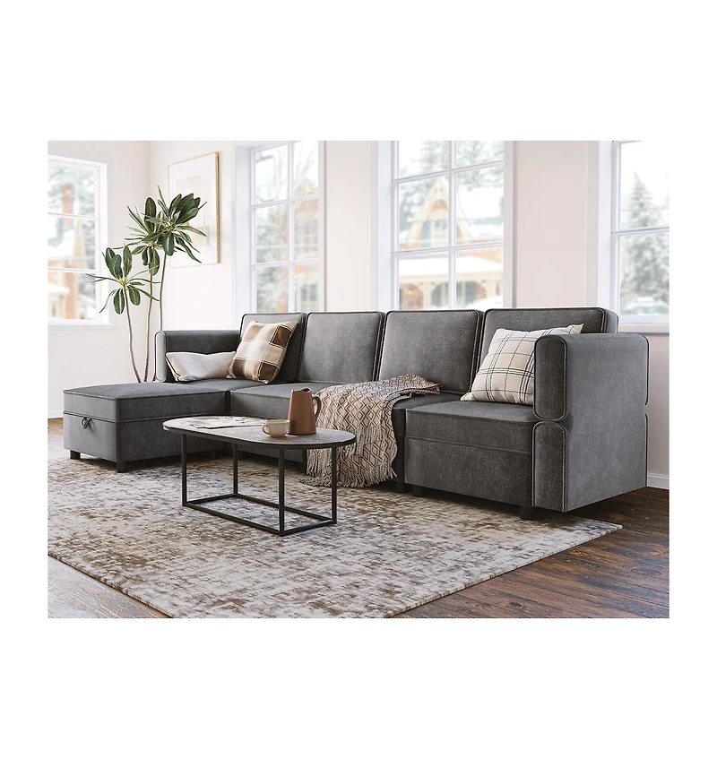 gaomon 87.4" Chenille Reversible Sectional Sofa, 5-Seater Modular Sectional Sofa, Comfy Sectional Sleeper Sofa Couch with Chaise, U-Shape Modular Couc